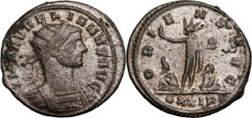 ROMAN EMPIRE. Aurelian. 
Billon antoninianus, AD 274. Rome. 
Obv: IMP AVRELIANVS AVG, radiate and cuirassed bust right. Rev: ORIENS AVG, Sol, radiat...
