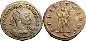 ROMAN EMPIRE. Florian. 
Billon antoninianus, AD 276. Siscia. 
Obv: IMP C M AN FLORIANVS AVG. radiate and cuirassed bust right. Rev: FELICITAS AVG, F...