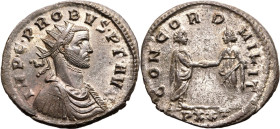 ROMAN EMPIRE. Probus. 
Billon antoninianus, AD 276-282. Ticinum. 
Obv: IMP C PROBVS P F AVG, radiate and cuirassed bust right. Rev: CONCORD MILIT, E...