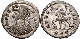 ROMAN EMPIRE. Probus. 
Billon antoninianus, AD 278. Rome. 
Obv: IMP PROBVS AVG, radiate, helmeted and cuirassed bust left, holding spear and shield....