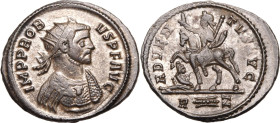 ROMAN EMPIRE. Probus. 
Billon antoninianus, AD 279. Rome. 
Obv: IMP PROBVS P F AVG, radiate and cuirassed bust right. Rev: ADVENTVS AVG, emperor on ...