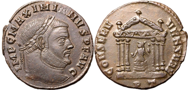 ROMAN EMPIRE. Maximian. 
Billon nummus, AD 307-308. Ticinum. 
Obv: IMP C MAXIM...