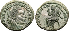 ROMAN EMPIRE. Divus Maximian. 
Bronze ae15, AD 317-318. SIscia. 
Obv: DIVO MAXIMIANO SEN FORT IMP, veiled and laureate head right. Rev: REQVIES OPTI...