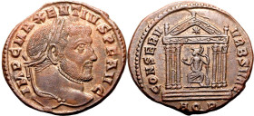 ROMAN EMPIRE. Maxentius. 
Billon nummus, AD 307-310. Aquileia. 
Obv: IMP C MAXENTIVS P F AVG, laureate head right. Rev: CONSERV VRB SVAE, Roma seate...