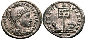 ROMAN EMPIRE. Constantine I 'the Great'. 
Billon nummus, AD 319-320. Ticinum. 
Obv: CONSTANTINVS AVG, helmeted and cuirassed bust right. Rev: VIRTVS...