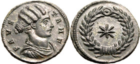 ROMAN EMPIRE. Fausta (wife of Constantine I). 
Billon nummus, AD 318-319. Thessalonica. 
Obv: FAVSTA N F, draped bust right. Rev: eight-rayed star w...