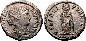 ROMAN EMPIRE. Fausta (wife of Constantine I). 
Billon nummus, AD 325-326. Arelate. 
Obv: FLAV MAX FAVSTA AVG, draped bust right. Rev: SALVS REI PVBL...
