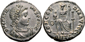 ROMAN EMPIRE. Gratian. 
Bronze nummus, AD 378-383. Antioch. 
Obv: D N GRATIANVS P F AVG, pearl-diademed, draped and cuirassed bust right. Rev: CONCO...