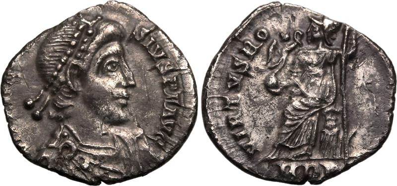 ROMAN EMPIRE. Theodosius I. 
Silver siliqua, AD 378-388. Treveri or Aquileia. ...
