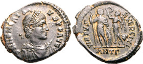 ROMAN EMPIRE. Honorius. 
Bronze 16mm, AD 408-420. Antioch. 
Obv: D N HONORIVS P F AVG, pearl-diademed, draped and cuirassed bust right. Rev: VIRTVS ...