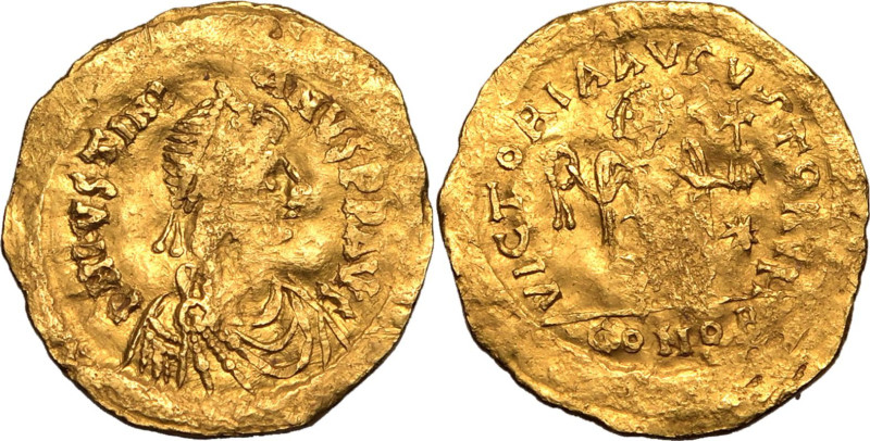 BYZANTINE EMPIRE. Justinian I. 
Gold tremissis, AD 527-565. Constantinople. 
O...