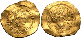 BYZANTINE EMPIRE. Justin II. 
Gold tremissis, AD 565-578. Constantinople. 
Obv: D N IVSTINVS P P AVI, diademed, draped and cuirassed bust right. Rev...