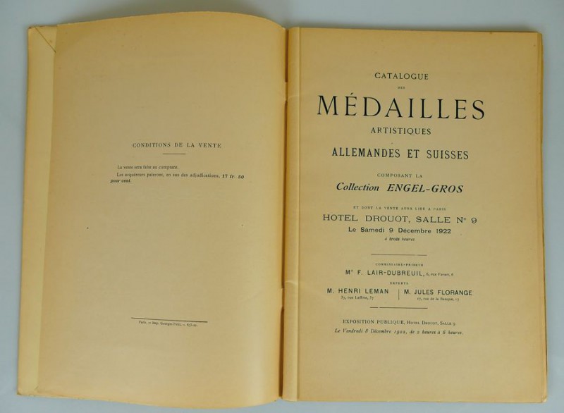 Collection Engel-Gros
Catalogue des médailles artistiques Allemandes et Suisses...