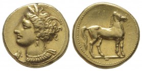 Carthaginians in Italy, Sicily and North Africa.
Stater, Carthago. Circa 320-310. AU 7.50 g. Ref : Jenkins - Lewis 274
VF-EF. Scratches
Provenance: NG...