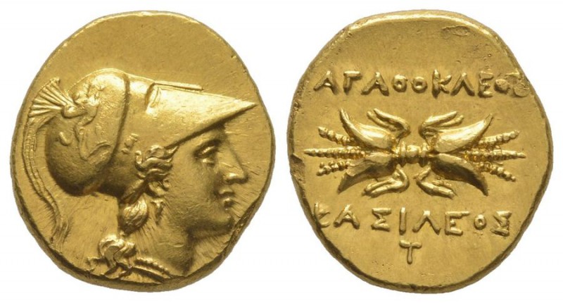 Sicily. Syracuse, stater – double dekadrachm. Circa 295-289 BC.
AU 5.69 g.
Ref: ...