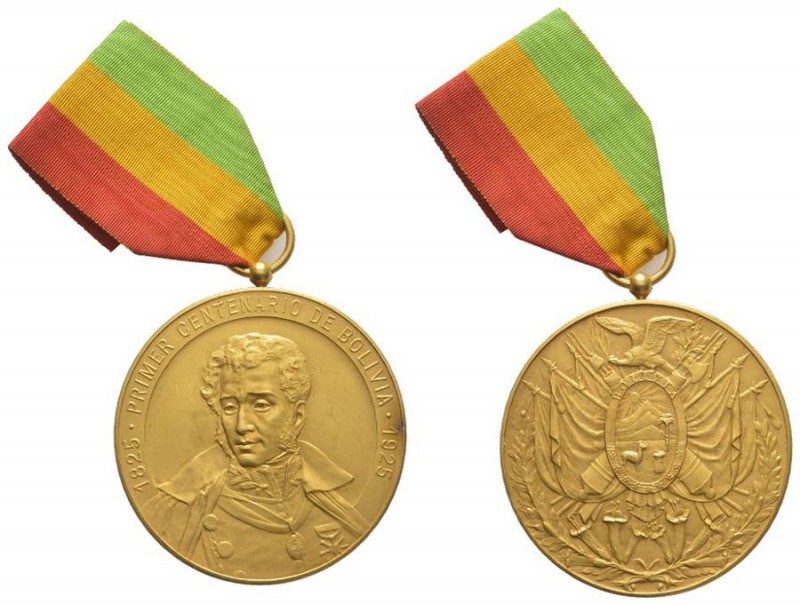 Bolivia, gold medal, 1825-1925 centennial, PRIMER CENTENARIO DE BOLIVIA, AU 56.1...