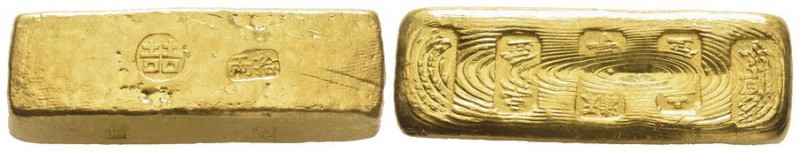 China, Dynasty Quing, 1644-1911 Gold ingot (Sycee),ND, Tien-Tsin, AU 312 g. 62.5...