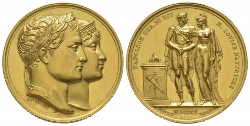 France, Napoleon, Empire 1804-1814. Gold medal commemorating the wedding with Ma...