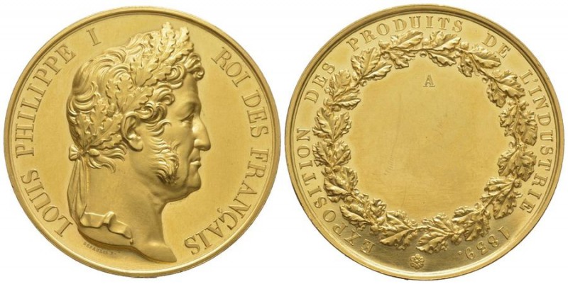 France, Louis Philippe 1830-1848.
Gold medal 1839, AU 129.5 g. 51 mm, by DEPAULI...