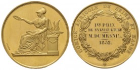 France, Napoléon III 1852-1870.
Gold Medal, 1852, « Comice Agricole de Seine et Marne, 1st prize to M. Du Mesnil »,
AU 28.9 g. 31 mm by Brenet
UNC. D...