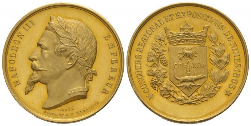 France, Napoléon III 1852-1870.
Gold medal, 1863, AU 27.8 g. 35 mm, by Caque AU...