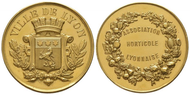 France, Third Republic 1870-1940.
Gold medal, "Ville de Lyon", AU 25.2 g. 31 mm...