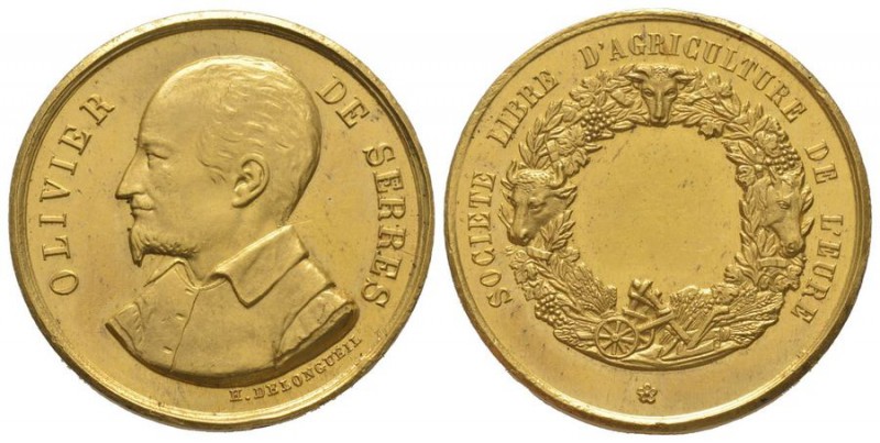 France, Third Republic 1870-1940. Gold medal, Olivier de Serres,
AU 16.55 g. 29 ...