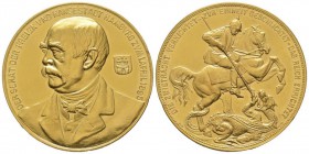 Germany, Hamburg
Gold medal of 10 dukats « the 80th Birthday of Otto v. Bismarck », 1895, AU 36.6 g. 42 mm, By F. Schaper
Ref : Bennert 165
AU, edge k...