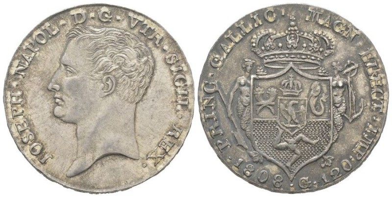 Italy, Joseph Bonaparte 1806-1808 120 Grana 1808, Naples, AG 27.62 g. Ref : MIR ...