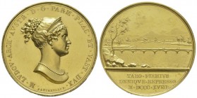 Italy, Parma, Maria Luigia 1815-1847 Gold medal, 1818, by SANTARELLI.F.,
« Construction of the bridge on the Taro », AU 41.3 g. 41 mm
Ref : Bramsen 18...