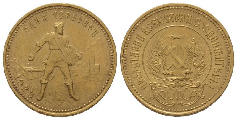 Russia, CCCP (U.S.S.R.)
10 Roubles, 1923, AU 8.62 g Ref : KM:Y#85, Friedberg 181...