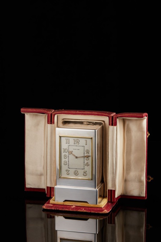 Art Deco silver and gold Cartier clock Made in 1927.
UK hallmarks. Numbered.
Hei...