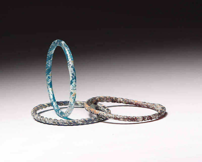 Group of 3 of Ancient Roman Glass Bracelets 1st-3rd Century AD. of Thin Glass, T...