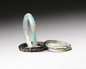 Group of 3 of Ancient Roman Glass Bracelets 1st-3rd Century AD. of Thin Glass, Twisted and Very Colorful. Choice Pieces!