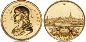 Ferdinand I gold Specimen "Salvator Mundi" Medal of 6 Ducats ND (post-1843) SP61 PCGS, Forrer-298 (for engraver). 34mm. 20.90gm. Plain edge. By K. Lan...