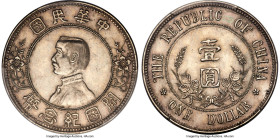Republic Sun Yat-sen "Lower Five-Pointed Stars" Dollar ND (1912) AU Details (Cleaned) PCGS, Nanking mint, KM-Y319, L&M-42, Kann-603. Variety with lowe...