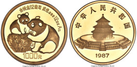 People's Republic gold Proof "Panda" 1000 Yuan (12 oz) 1987 PR70 Ultra Cameo NGC, KM165, PAN-49A, CC-132. Mintage: 4,000. An incredible representative...