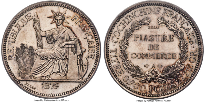 French Colony Specimen Essai Pattern Piastre 1879-A SP63 PCGS, Paris mint, KM-E1...