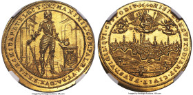 Bavaria. Maximilian I gold 5 Ducat 1640 MS64 NGC, Munich mint, KM268, Fr-196. 17.4gm. Variety with continuous date above city-view. Commemorating the ...