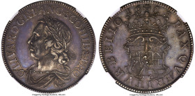 Oliver Cromwell Crown 1658/7 AU58 NGC, KM393.2, S-3226, ESC-240. Dies by Thomas Simon. A classic Crown of the English Commonwealth, evenly overlaid in...