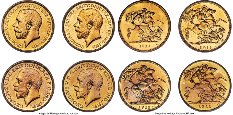 George V 4-Piece Certified gold Proof Set 1911 PCGS, 1) 5 Pounds PR63, KM822, S-...