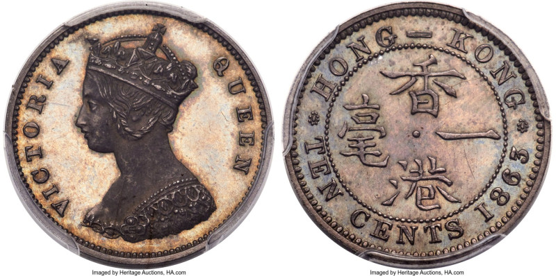 British Colony. Victoria silver Proof 10 Cents 1863/33 PR65 PCGS, KM6.1, Mars-C1...