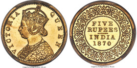 British India. Victoria gold Proof Restrike 5 Rupees 1870-(c) PR62 PCGS, Calcutta mint, KM476, Prid-37, S&W-4.22. Mature bust type. Among the more dif...