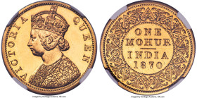 British India. Victoria gold Proof Restrike Mohur 1870-(c) PR63 NGC, Calcutta mint, KM481, S&W-4.10. Mature bust type, reeded edge. Glassy, goldenrod ...