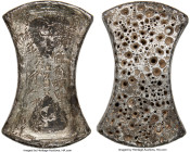 Jin Dynasty Sycee of 49-1/4 Taels ND (1115-1234) Certified AU58 by Gong Bo Grading, Sycee Online-Unl. 135.9x85.4mm. 1975.1gm. Four stamps, reading "Wa...