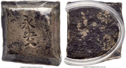 Qing Dynasty silver Cut Bar ND Certified AU55 by Gong Bo Grading, 19.1x17.7mm. 17.1gm. Stamp reading "Yong An" (smith name), which may relate to a Yon...