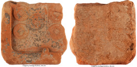 Western Han Dynasty. Wu Zhu terracotta Mother Mold ND (c. 90 BC), Shanghai Museum-73, cf. Hartill-8.9 (for coin); No rim above hole. 113x111mm. 1449.2...