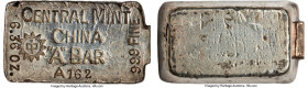 Republic Central Mint silver Ingot VF, 52 x 15 x 29mm. 197.7gm. Stamped CENTRAL MINT / CHINA / "A" BAR / A162 / 6.36 OZ. / 99.9 FINE. with Zhong chara...