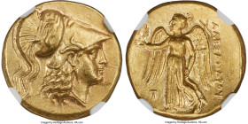 MACEDONIAN KINGDOM. Alexander III the Great (336-323 BC). AV stater (19mm, 8.53 gm, 12h). NGC XF 5/5 - 3/5, scratches. Posthumous issue of Sidon, date...