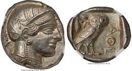 ATTICA. Athens. Ca. 440-404 BC. AR tetradrachm (25mm, 17.21 gm, 10h). NGC MS 5/5 - 5/5. Mid-mass coinage issue. Head of Athena right, wearing earring,...